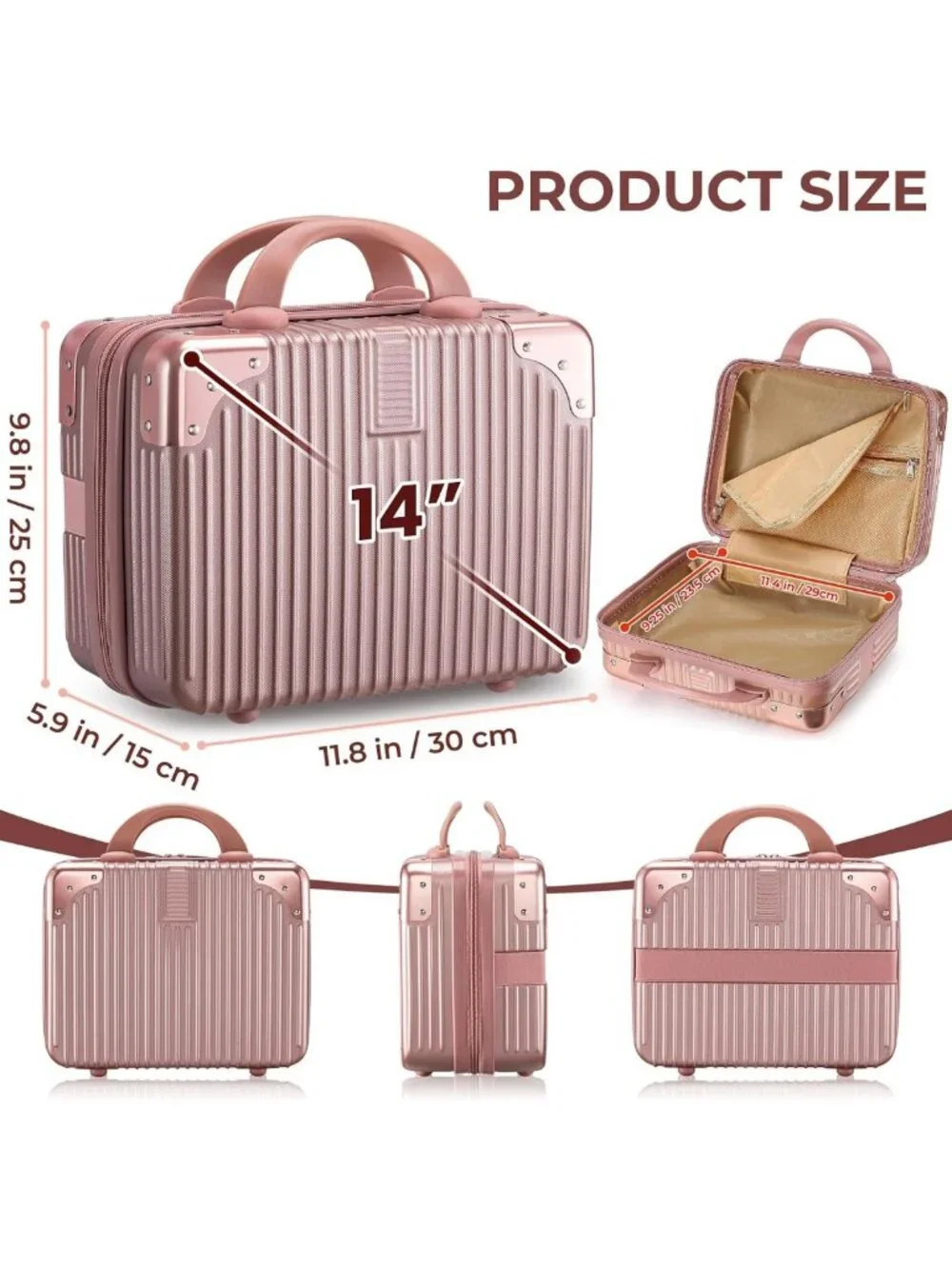 14-Inch Portable Makeup Travel Case - Hard Shell Cosmetic Suitcase for Women